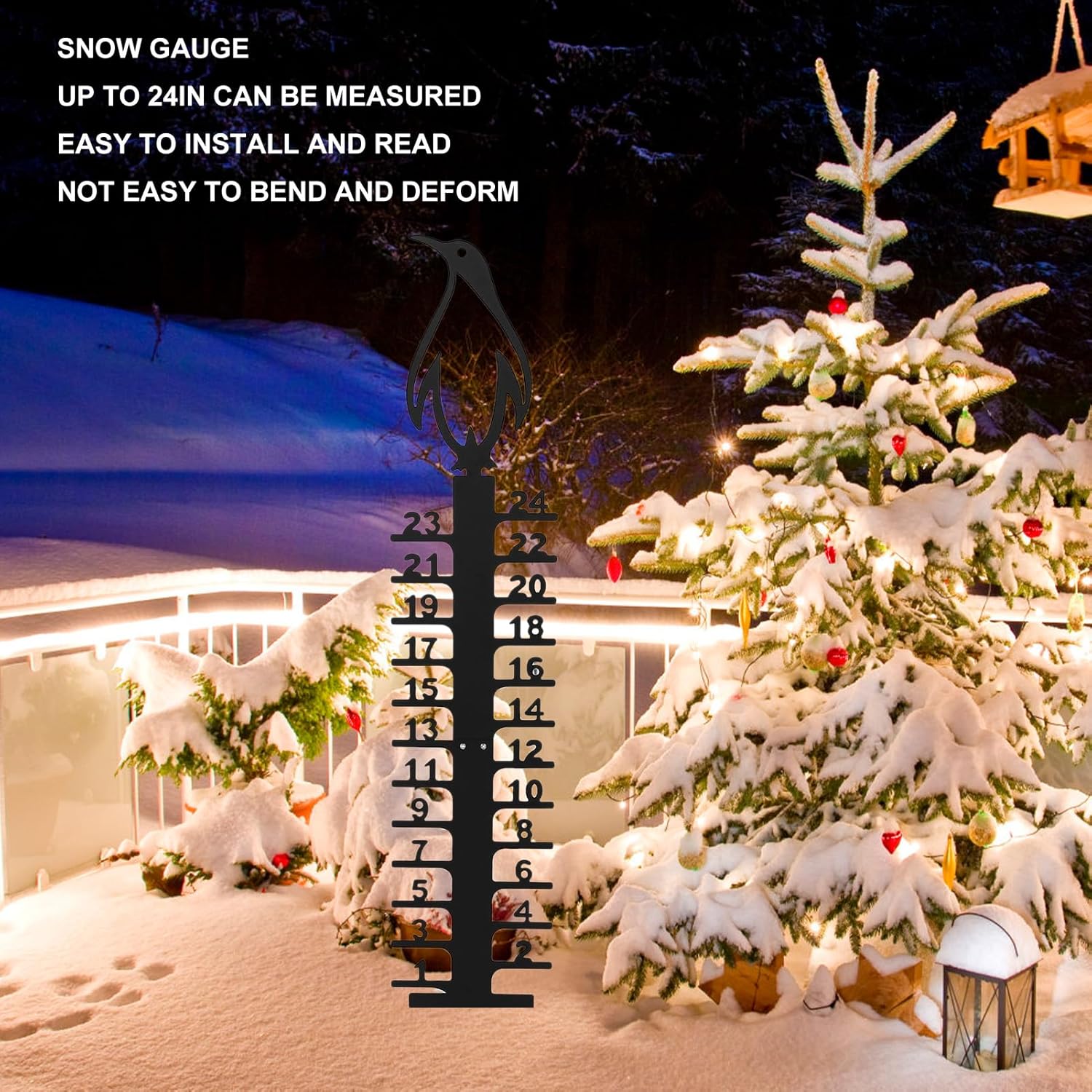 Penguin Iron Art Snow Gauge, 24inch Snow Gauge, Outdoor Measuring Gauge, Rain Gauge Garden Stakes for Yard, Lawn & Garden, Easy to Read, Waterproof, default, defult