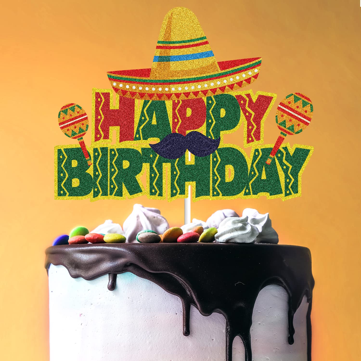 30. Geburtstag Tortenaufsatz – Grüner Glitzer Sombrero Für Fiesta-Party-Dekoration