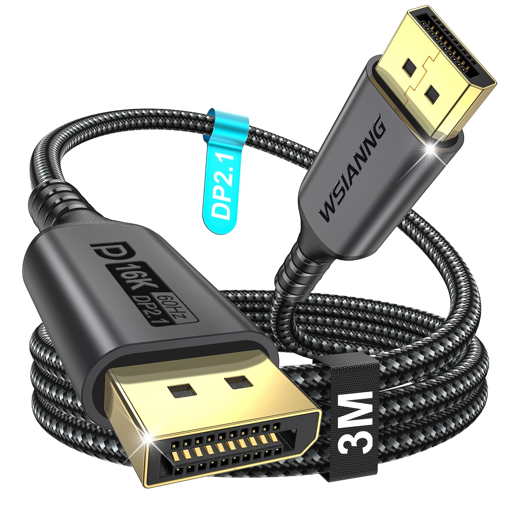 Kabel 16K DisplayPort 3 m - DP 2.1 kabel do gier, HDR, dynamicznego HDR10+, 16K przy 60 Hz, 8K przy 120 Hz, 4K przy 240 Hz, kompatybilny z monitorem gier, laptopem, kartą graficzną, HDTV
