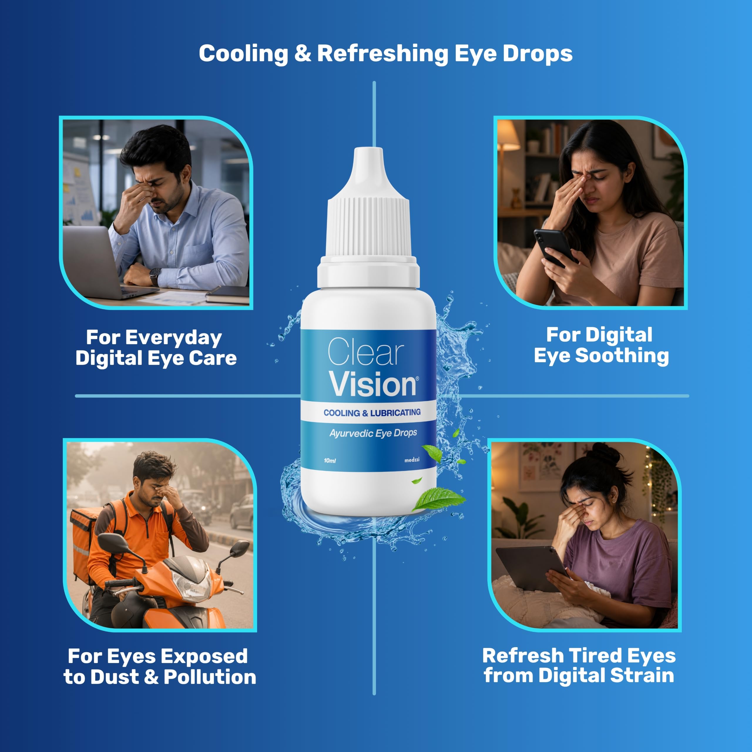 medzzi Clear Vision Eye Drop | Ayurvedic Formula | Daily Use Eye drops with Aloe Vera, Rose Water, Honey, Neem & Tulsi | 10ml 4