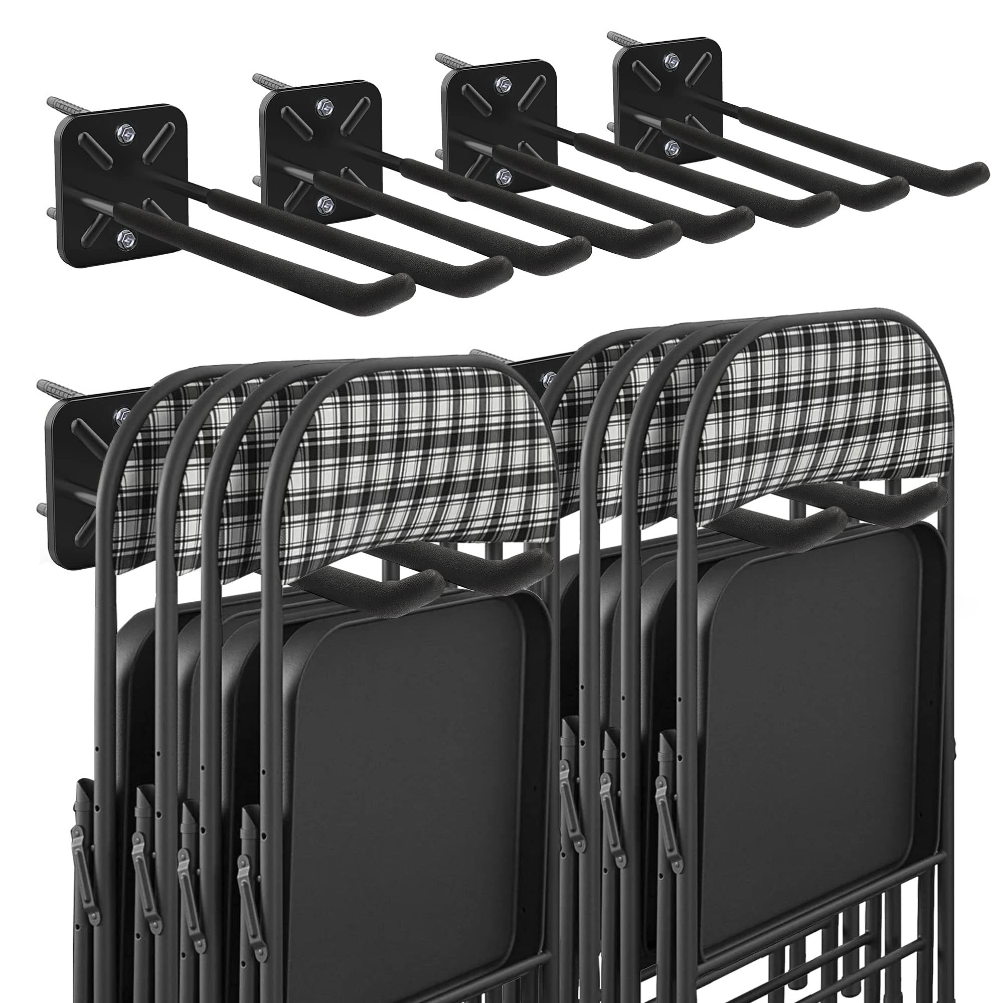 BELLO YON4PCS Heavy Duty Garage Hooks, Wall Mounted Hanger Garage Tool Organizer Rack, Garage Storage Utility Hooks for Ladders, Chairs, Tires, Shovels, Garden Tools