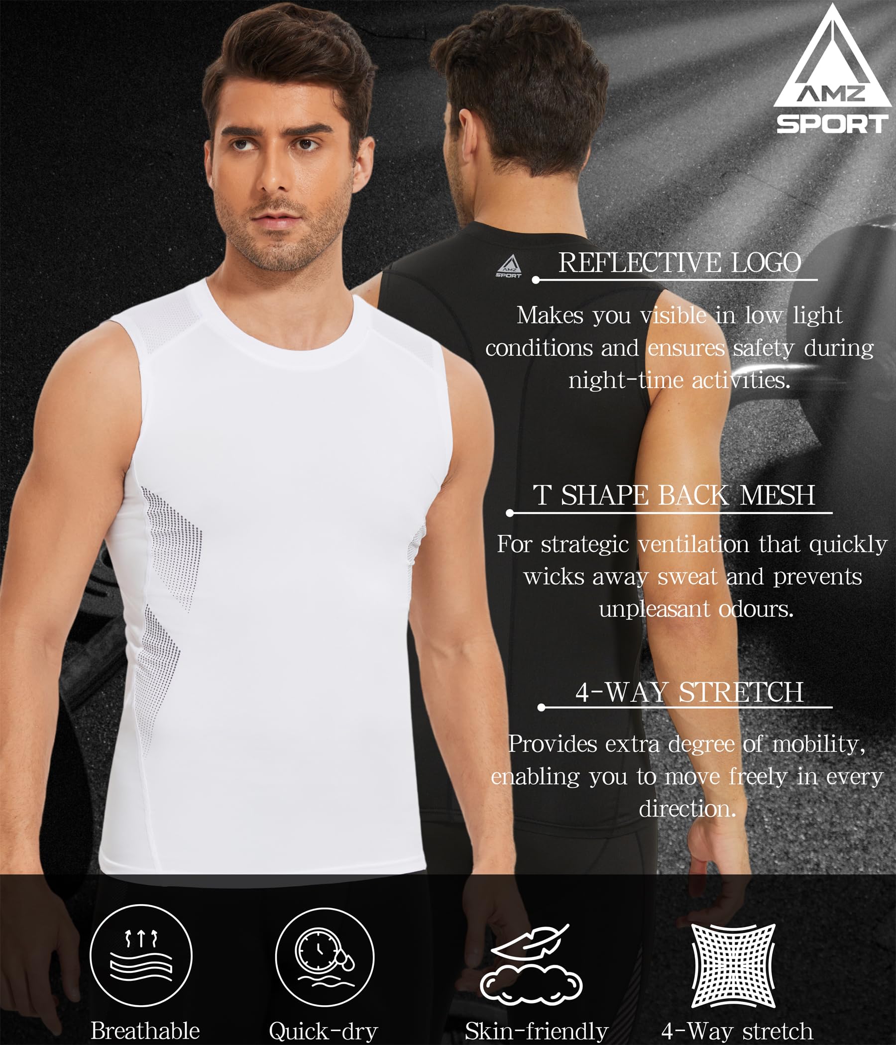 AMZSPORT Tank Top męska koszulka kompresyjna, bez rękawów, koszulka funkcyjna, oddychająca koszulka do biegania