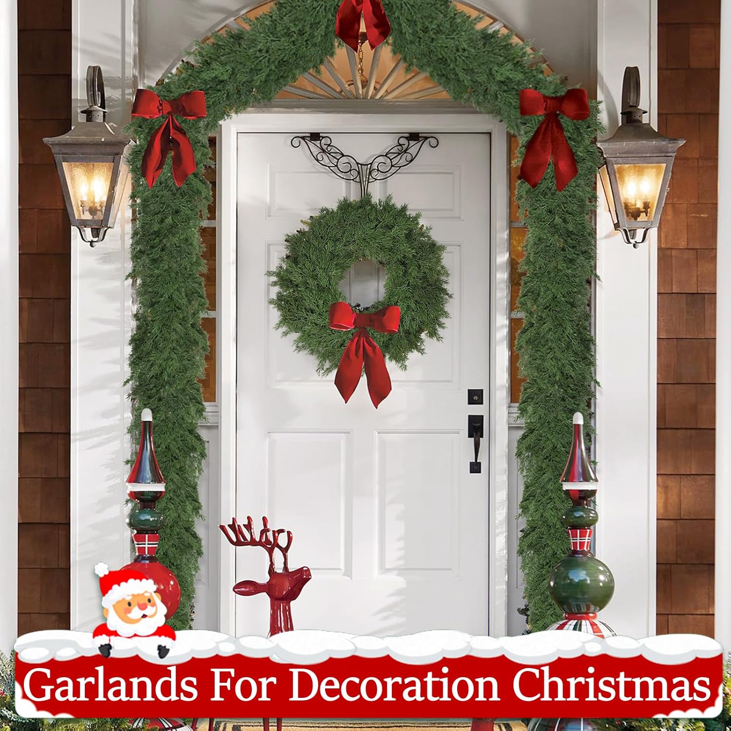 Christmas Garland Soft Bendable Realistic Artificial Cedar Pine Green Xmas Mantle Garland for Staircase with Gift Box Garlands for Decoration Christmas Fireplace Porch Table Home Yard Decor - Image 8