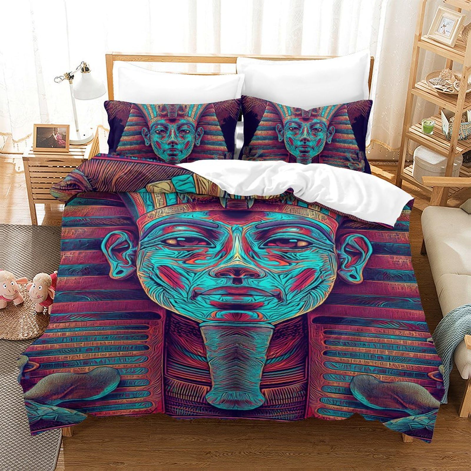 Housse de couette Pharaon 3D 140x200 parure lit 1 place microfibre