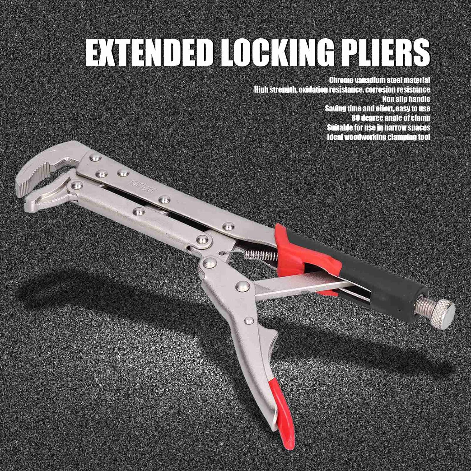 80 Degree Locking Curved Nose Pliers 10.6" Long Reach Woodworking Pliers Extra Long Curved Jaw Grip Hand Tools needle nose vice grips clamps for Woodworking, Pipe Clamping in Tight Spaces