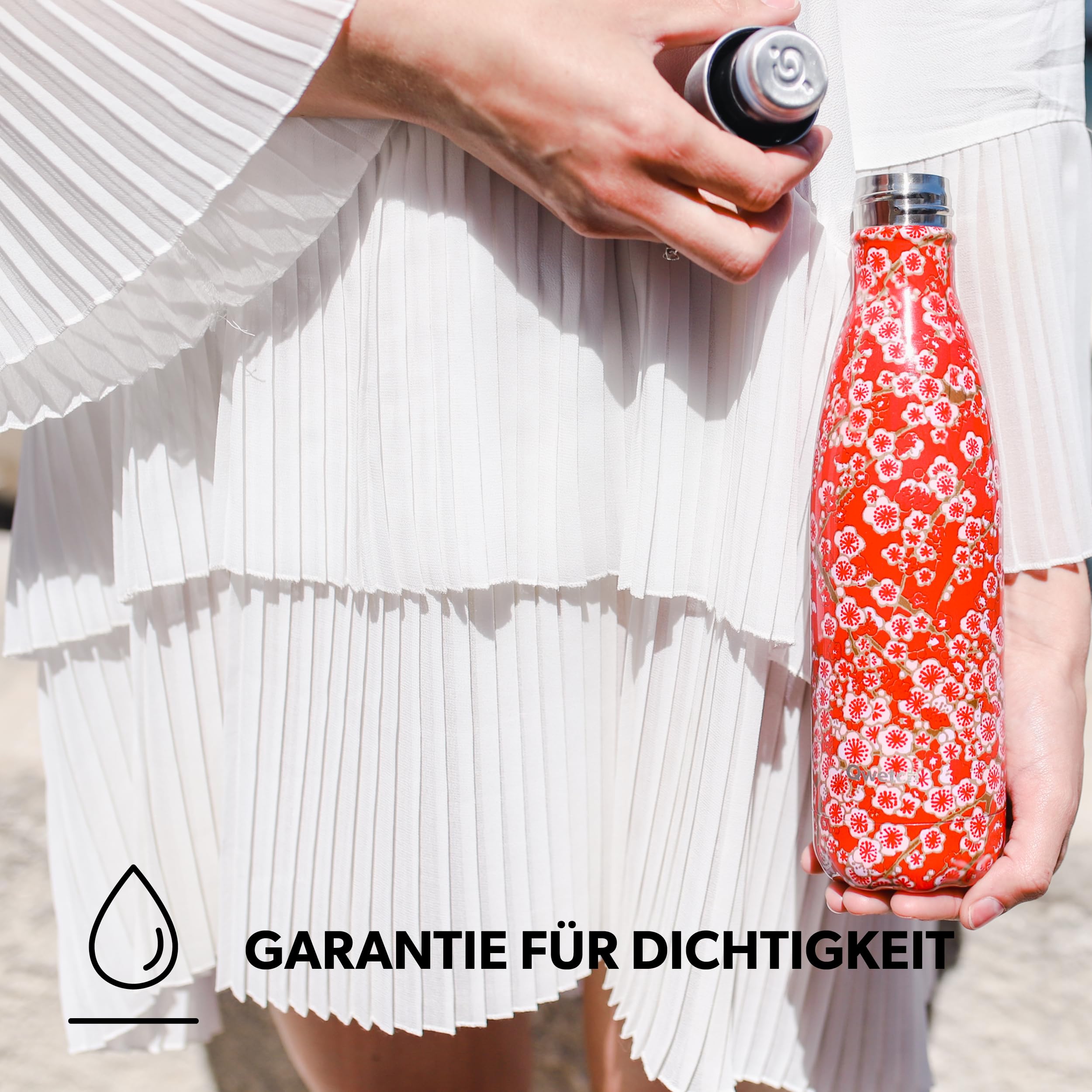 Qwetch Originals Flowers - Night Blue - 500ml - Kalt 24 Stunden und 12 Stunden heiß, wasserdichte und wiederverwendbare Thermosflasche aus Edelstahl für Sport, Reisen, Büro, Wandern