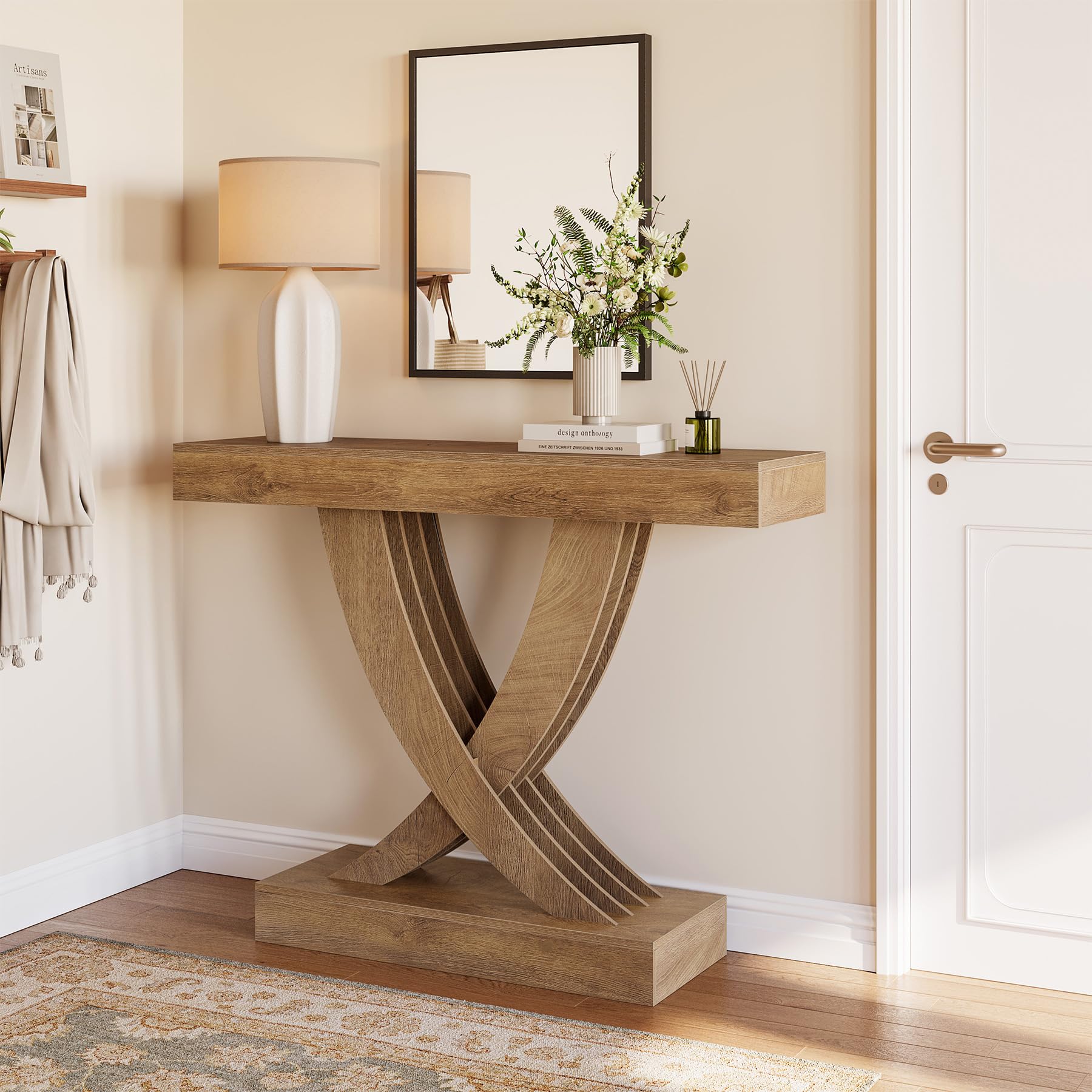 Tribesigns Tavolo da consolle sottile, 110 x 30 x 85 cm, Table d’appoint étroite avec base en forme de X, Style industriel et campagne, Table de salon pour entrée et couloir