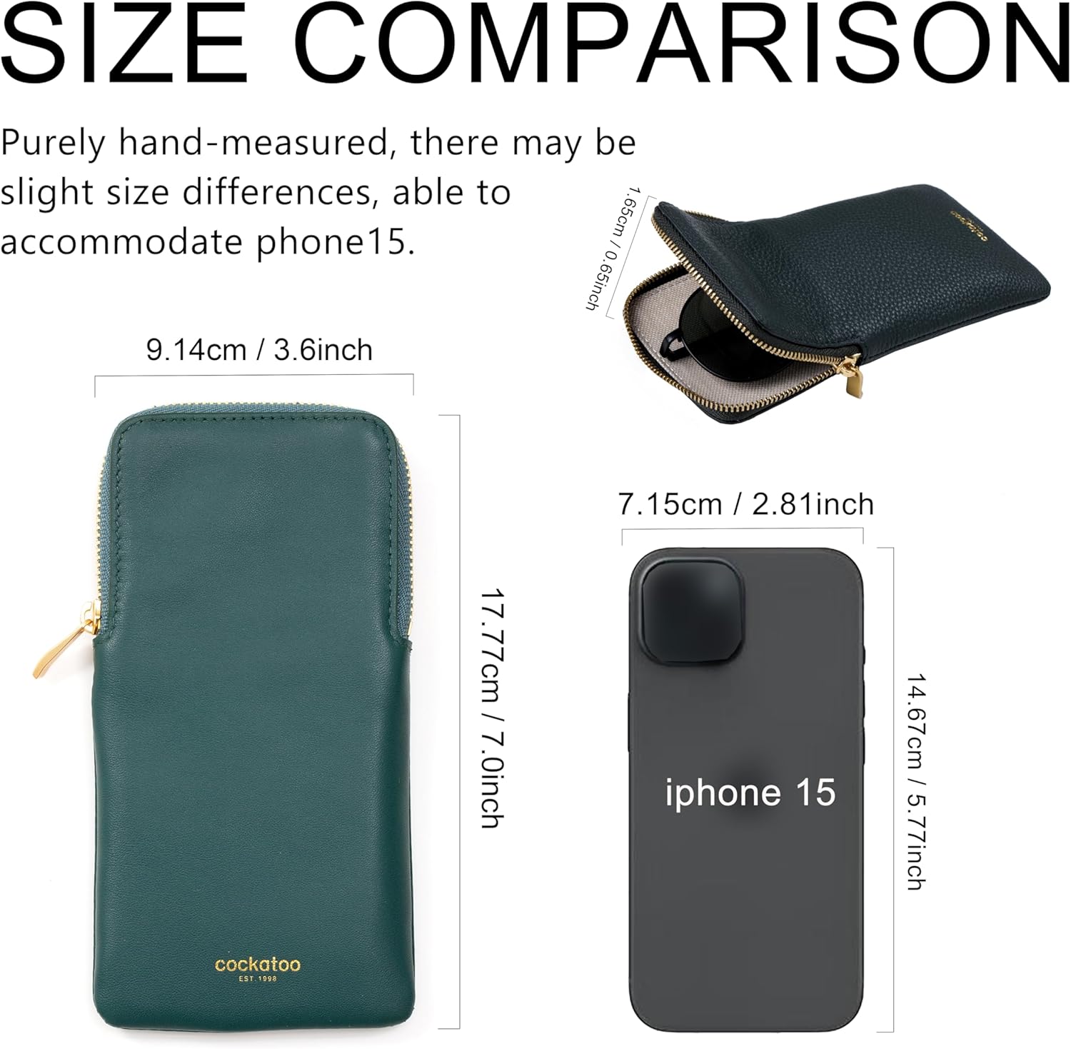 Cockatoo Sunglasses Leather Soft Case Zipper Eyeglass Pouch for Women Men - Image 3