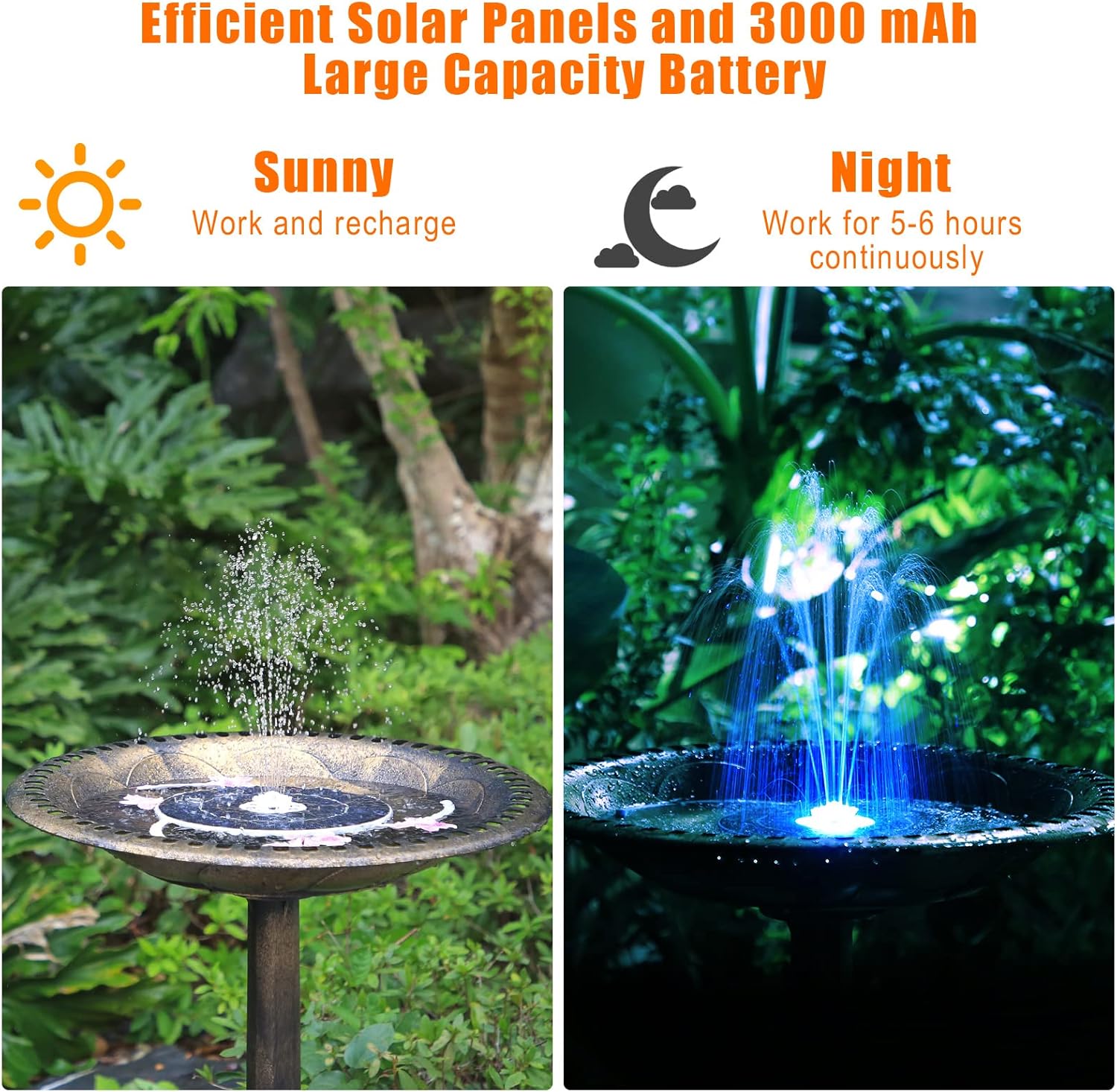 AISITIN Solar Fountain with Lights, 3.5W Solar Water Fountain with 1500mAh Battery Backup & 6 Nozzles, LED Solar Water Pump for Bird Bath, Outdoor, Pond, Pool, Fish Tank & Garden