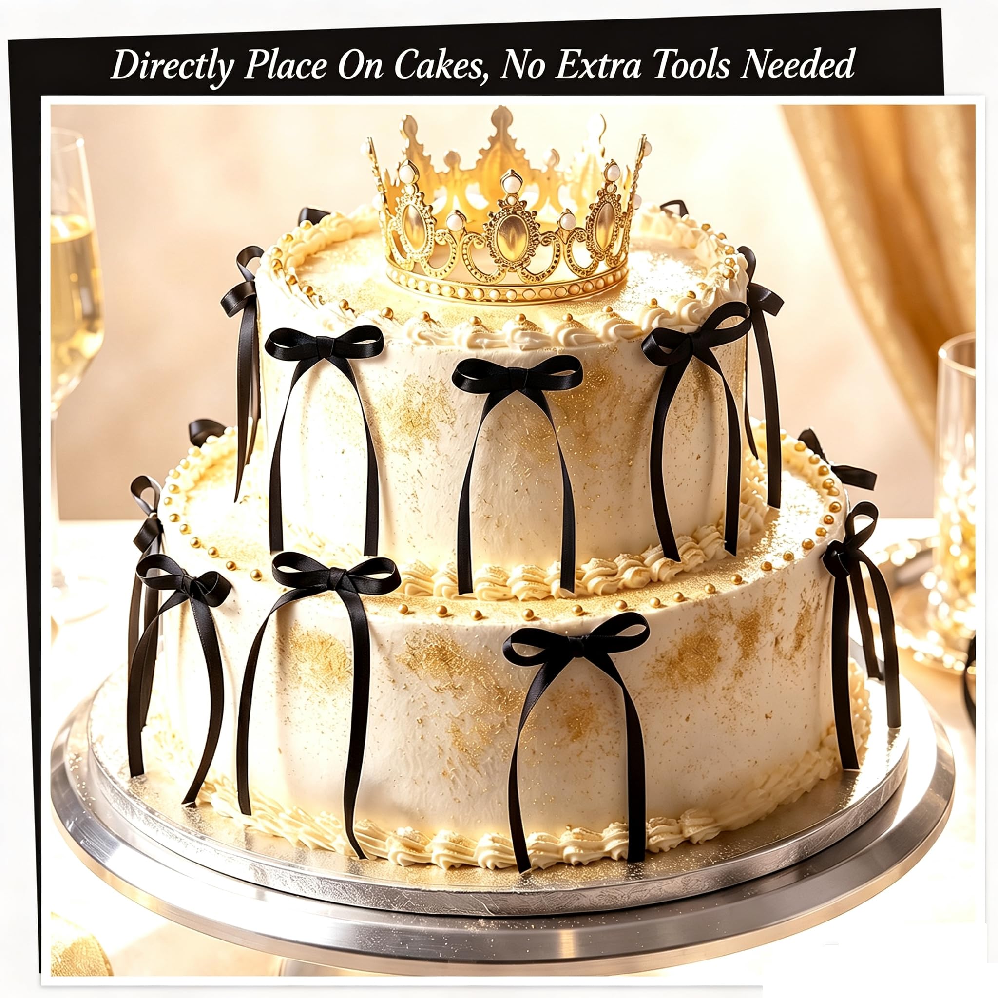 Black Ribbon Bow Cake Toppers - Halloween Party Decor -2