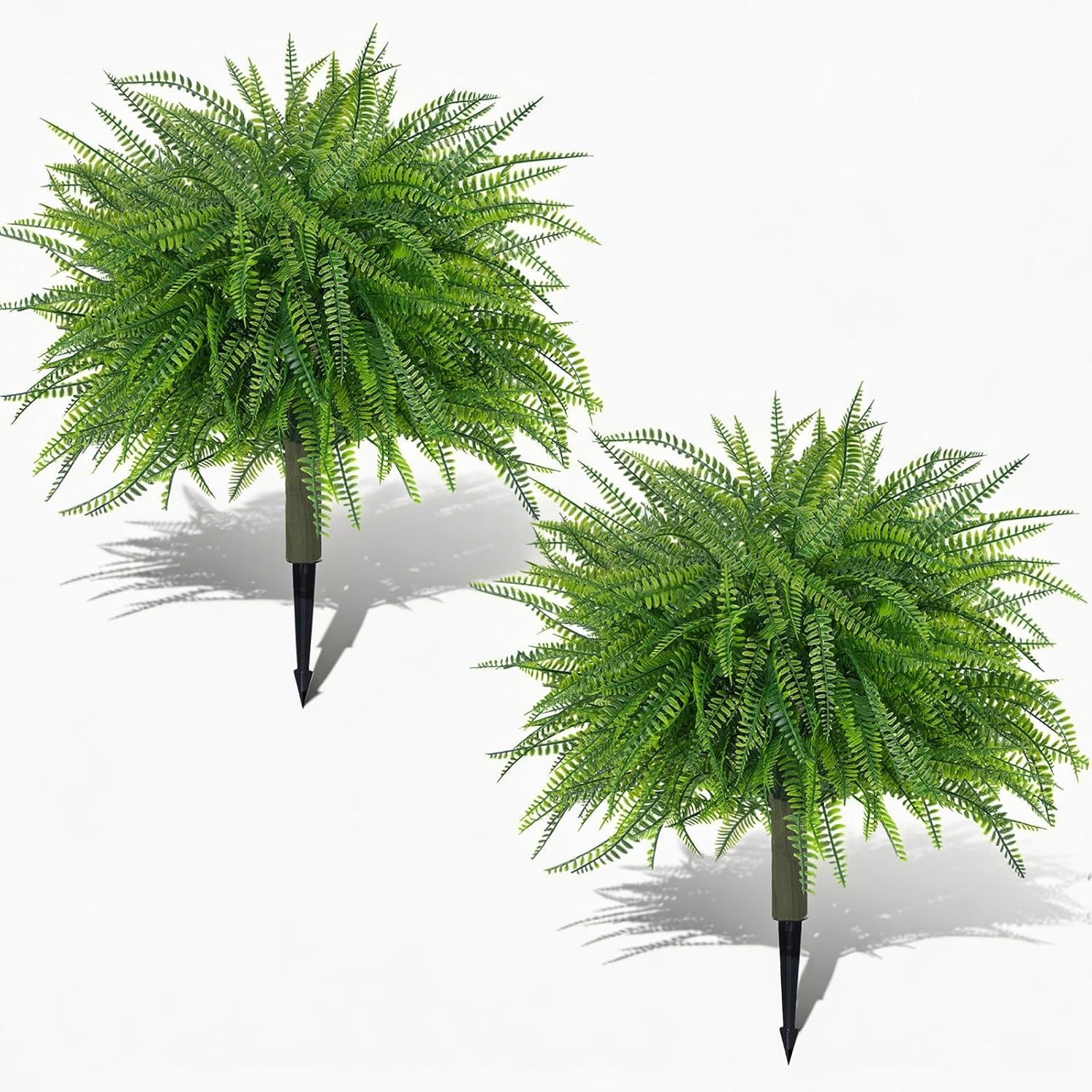 24" Outdoor Topiary Set of 2 Fake Fern Plants Artificial Boxwood Topiary Ball Trees for Front Porch UV Resistant Fake Bushes with Ground Spike for Garden Yard Patio Decor