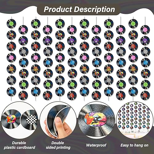 Miniatura 3 de 12 unidades de carteles de vinilo de los años 50, decoraciones de fiesta de los años 50, diseño de remolino colgante, kit de guirnalda de fiesta