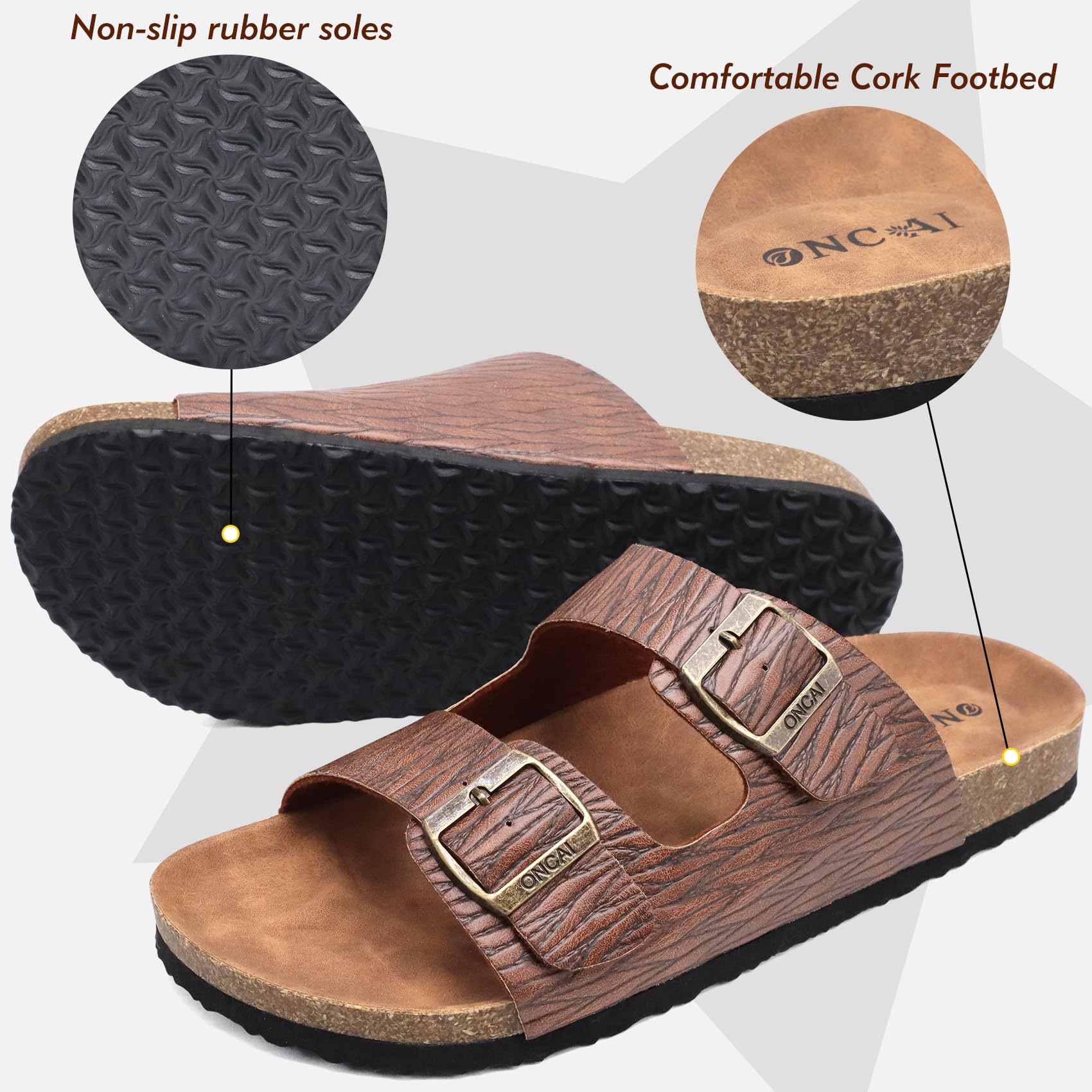 ONCAI Sandali Uomo,Pelle Ciabatte Estate All'aperto Sandali Punta Aperta Sandali da Adulto Zoccoli con Cinturino in Metallo Regolabile