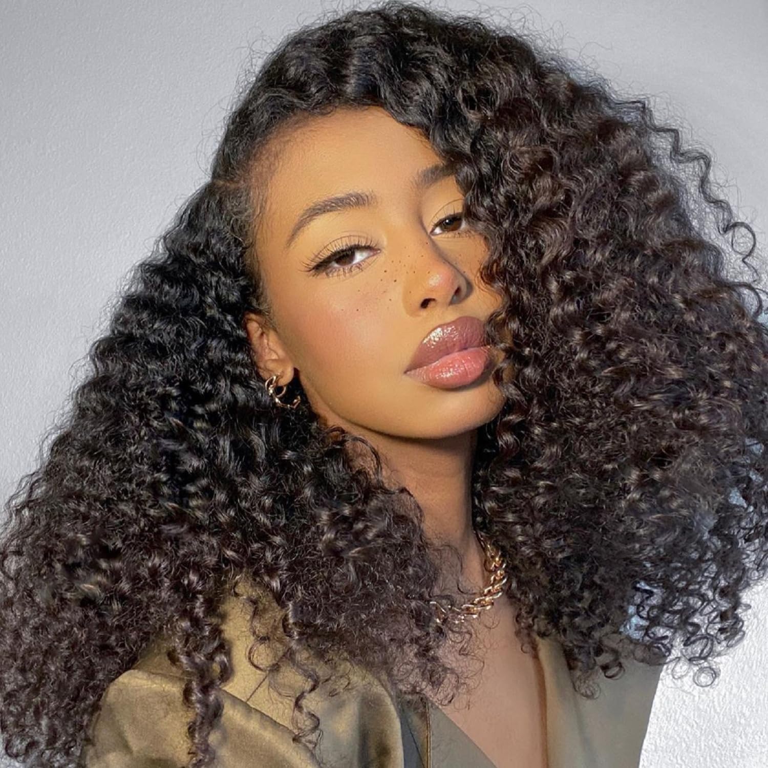 LESLY 18 Inch Kinky Curly Half Wig Human Hair 3 IN 1 Half Wig With Drawstring Seamless Clip Ins Flip Over Glueless Wigs Beginner Friendly Curly Half Wig For Women 200 Dnsity.