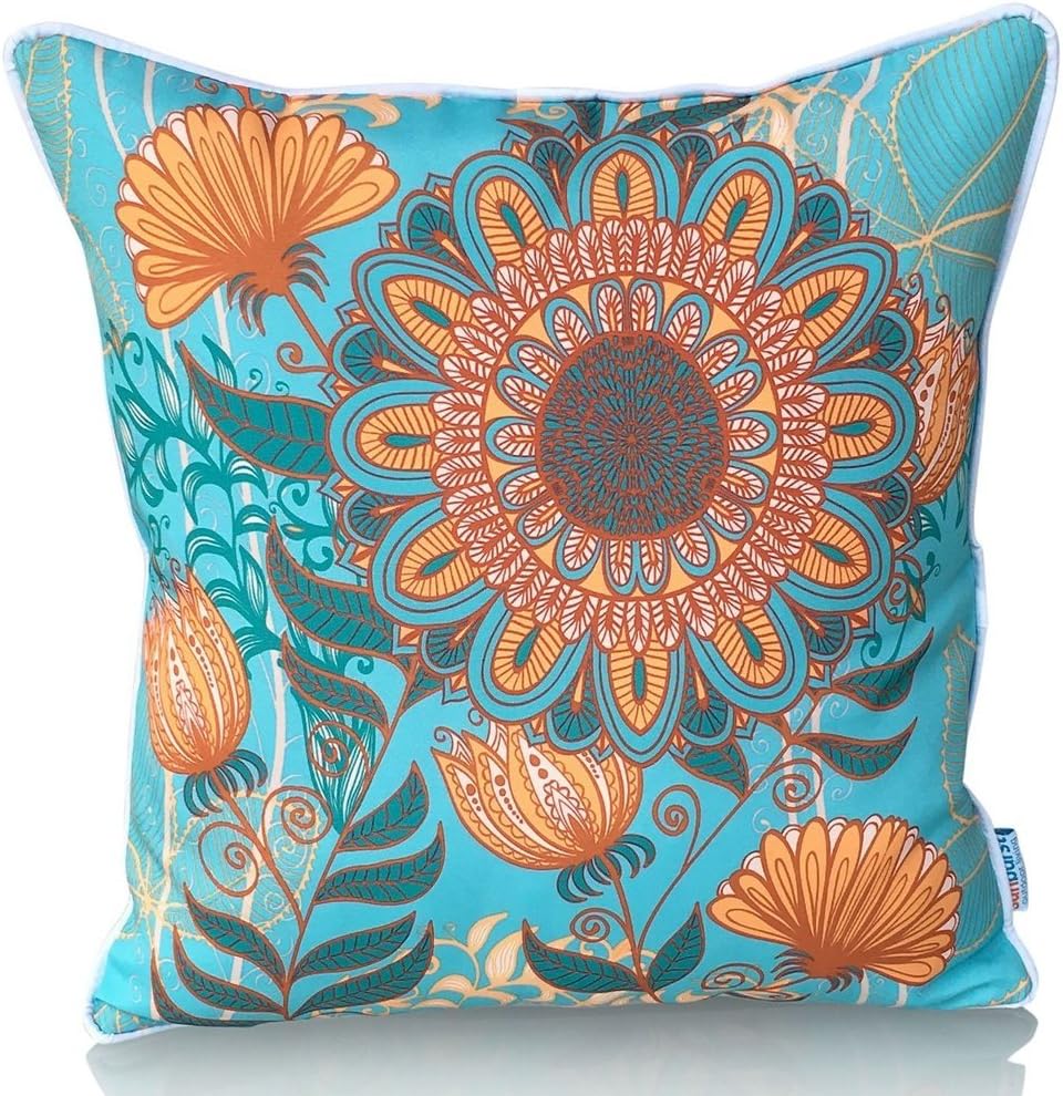 Sunburst Outdoor Living 50cm x 50cm (With Piping) CHAMPION Orange Flower Decorative Throw Pillow Cushion Cover for Couch, Bed, Sofa or Patio - Only Case, No Insert