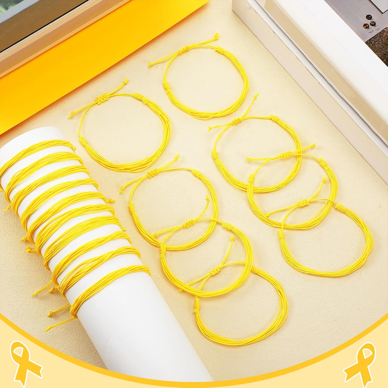 Landical 100 Pcs Yellow Bracelets Bulk Adjustable Yellow Wristbands for Women Motivational Inspirational Endometriosis Awareness Bracelets Gifts for Women Men Party Favors - Image 2