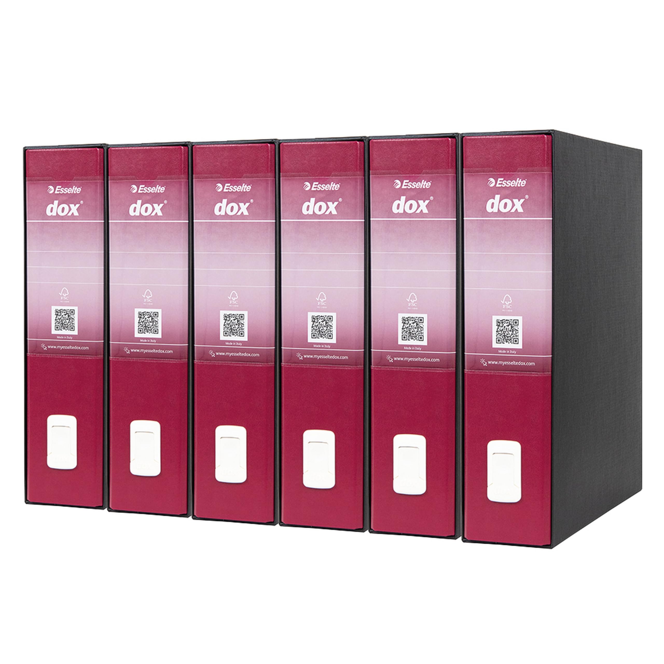 Esselte DOX 2 - 6 Registratori con custodia A4 e meccanismo a leva, Raccoglitori con leva formato Protocollo (23x33cm) con Dorso da 8 cm, Bordeaux, 85 x 352 x 288 mm, Conf.da 6 pezzi, D26205