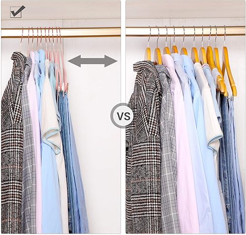 Miniatura 6 de SONGMICS Paquete de 24 Perchas para Pantalones, Perchas para Abrigos de 16.7 Pulgadas con Clips Móviles de Color Oro Rosa, Resistentes