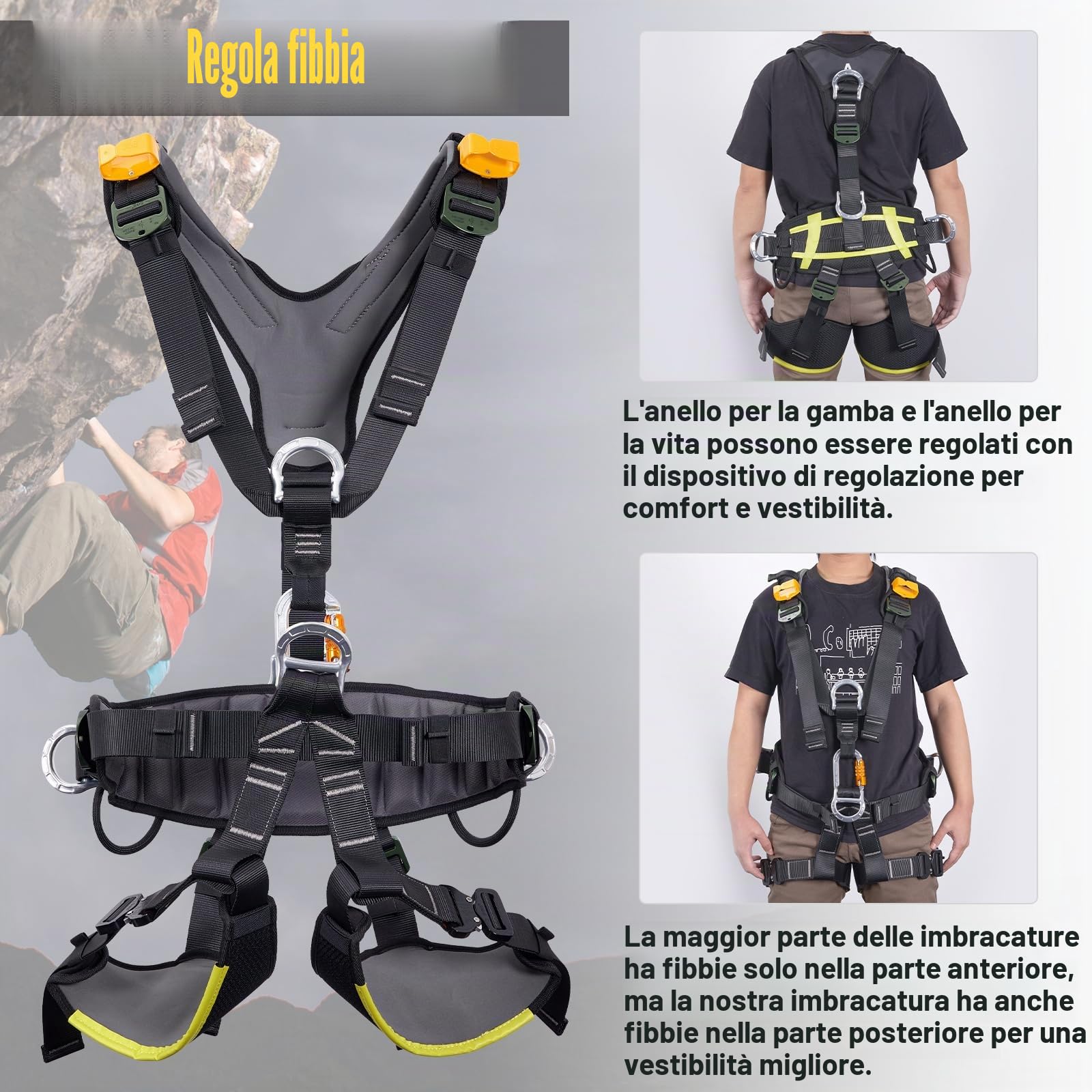 SOB Imbracatura Arrampicata, Imbracatura Sicurezza Lavori in Altezza Progettato per tenuta, anticaduta e sospensione