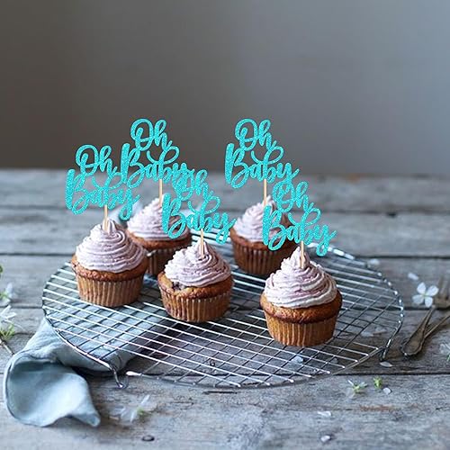 Miniatura 5 de 24 piezas Oh Baby Cupcake Toppers Glitter Baby Shower Cupcake Picks Oh Baby Cake Decoraciones para revelación de género Baby Shower Niños Niñas
