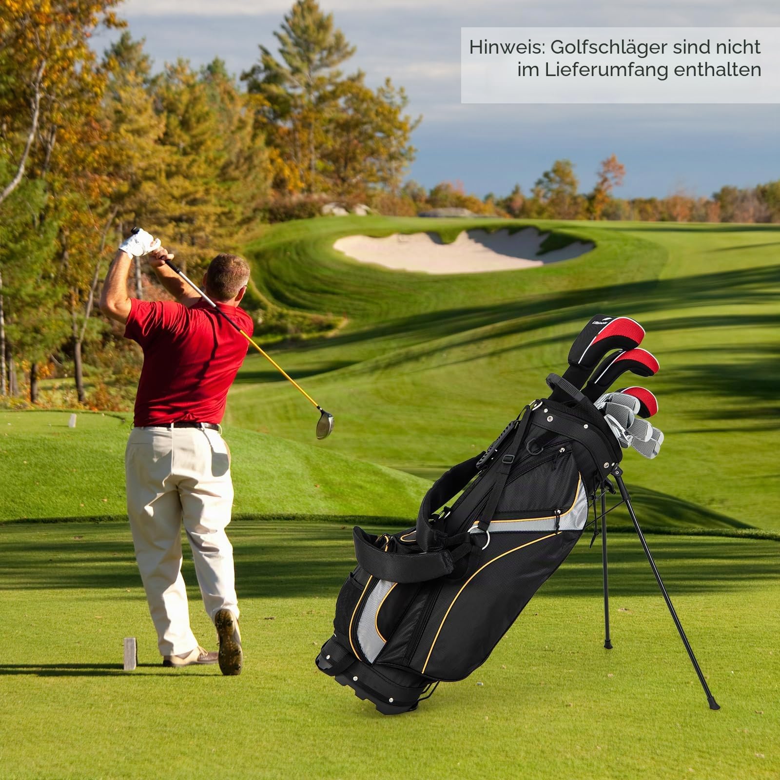 LIFEZEAL Golfschlägertasche mit Ständer, Golftasche mit 8 Fächern & doppelten Trägern, Golf Tasche für Männer und Frauen, 28 x 21 x 89,5 cm