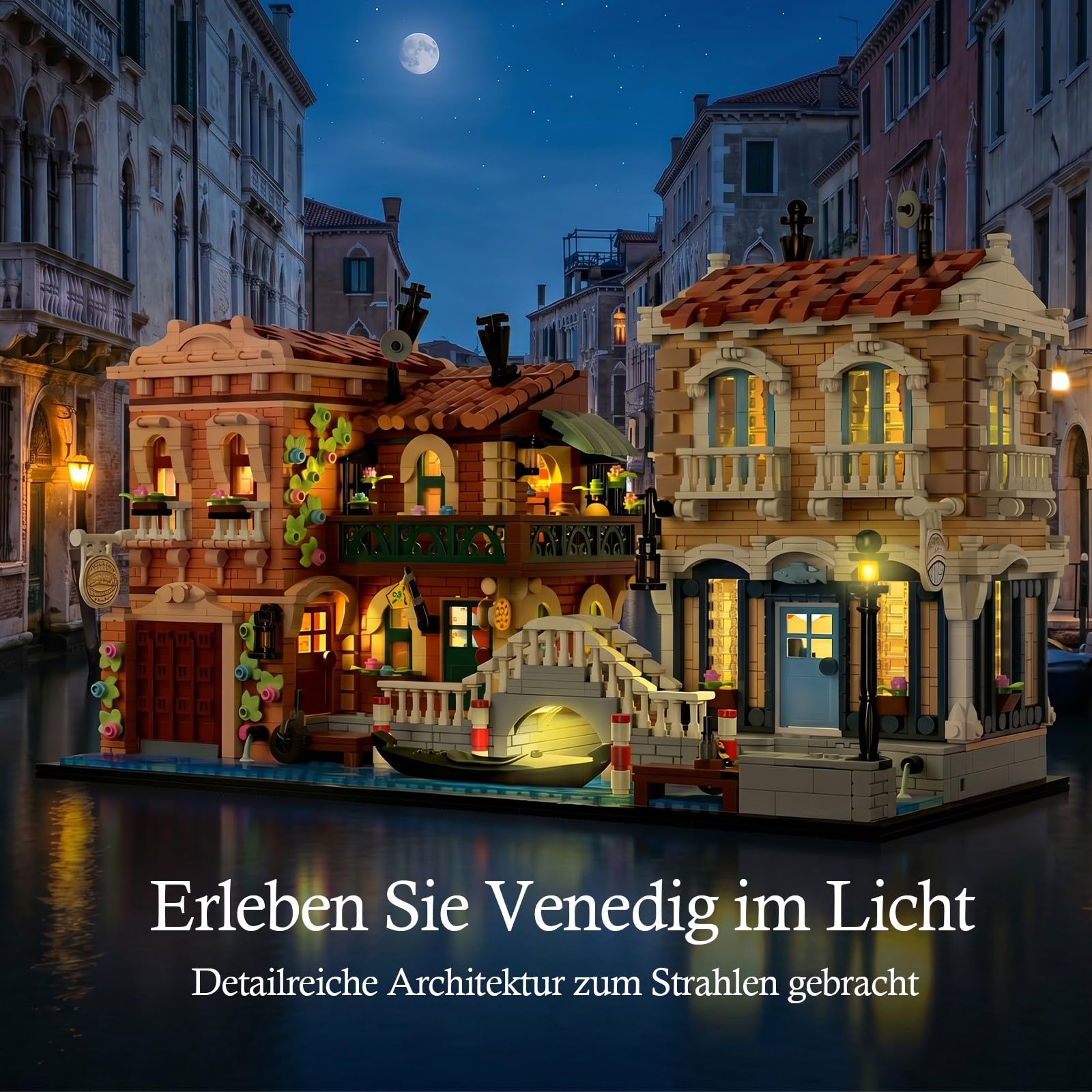 Venedig Wasserstadt Haus Klemmbausteine mit LED-Beleuchtung - 4610 Teile Venice Waterfront Modular Building, Europäische Architektur für Erwachsene und Sammler Kompatibel mit Barweer BWR010