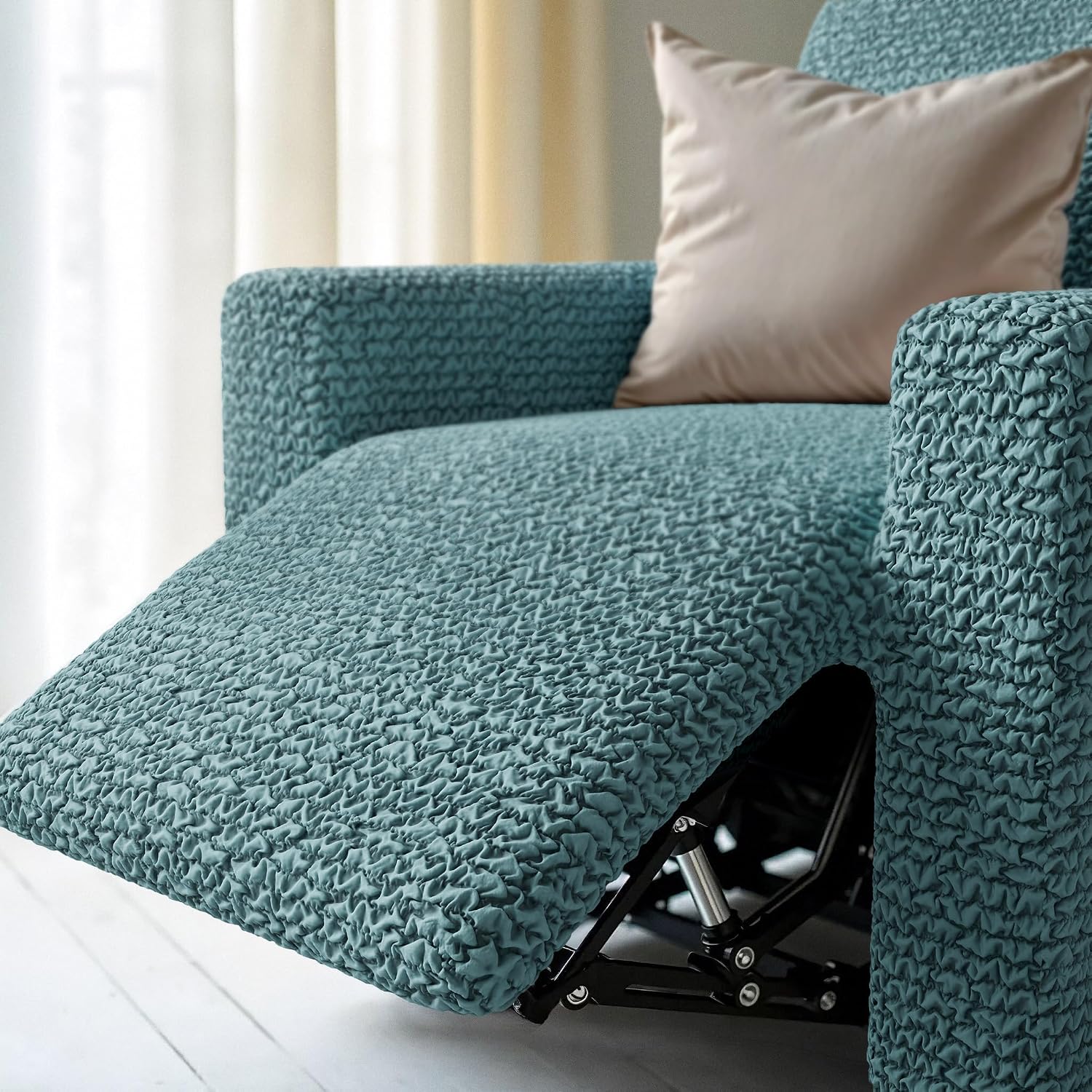 PAULATO BY GA.I.CO. Recliner Slipcover - Recliner Chair Cover - Soft Polyester Fabric Slipcover - 1-Piece Form Fit Stretch Furniture Protector - Microfibra - Teal (Recliner Cover)