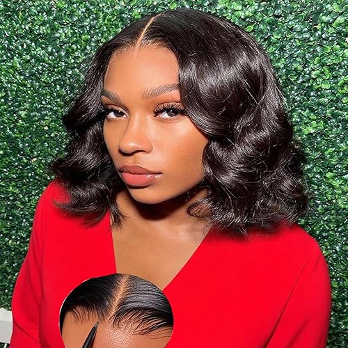 Josblue Glueless Bob Wig Human Hair Wigs for Women Body Wave Bob Wigs Human Hair Wear and Go Glueless Wigs Pre Plucked Pre Cut Human Hair 180% Density (5x5 Natural Color, 12 Inch)