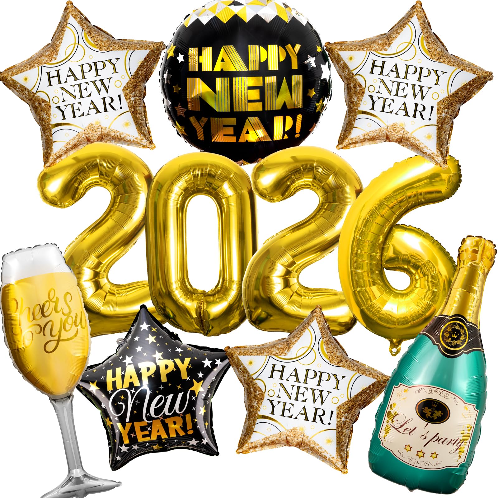Happy New Years Eve Party Supplies 2026, 11 Pcs Foil Balloon New Years Decorations Set