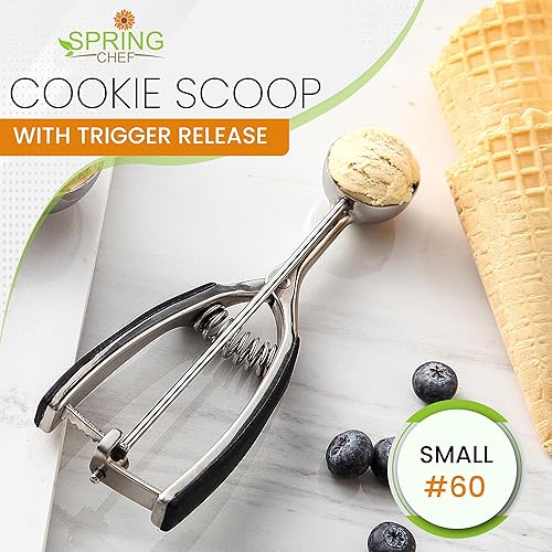 Miniatura 7 de Spring Chef Cuchara pequeña para hornear galletas de acero inoxidable con 1 cucharada multifuncional #60 con liberación de gatillo, cuchara de Negro