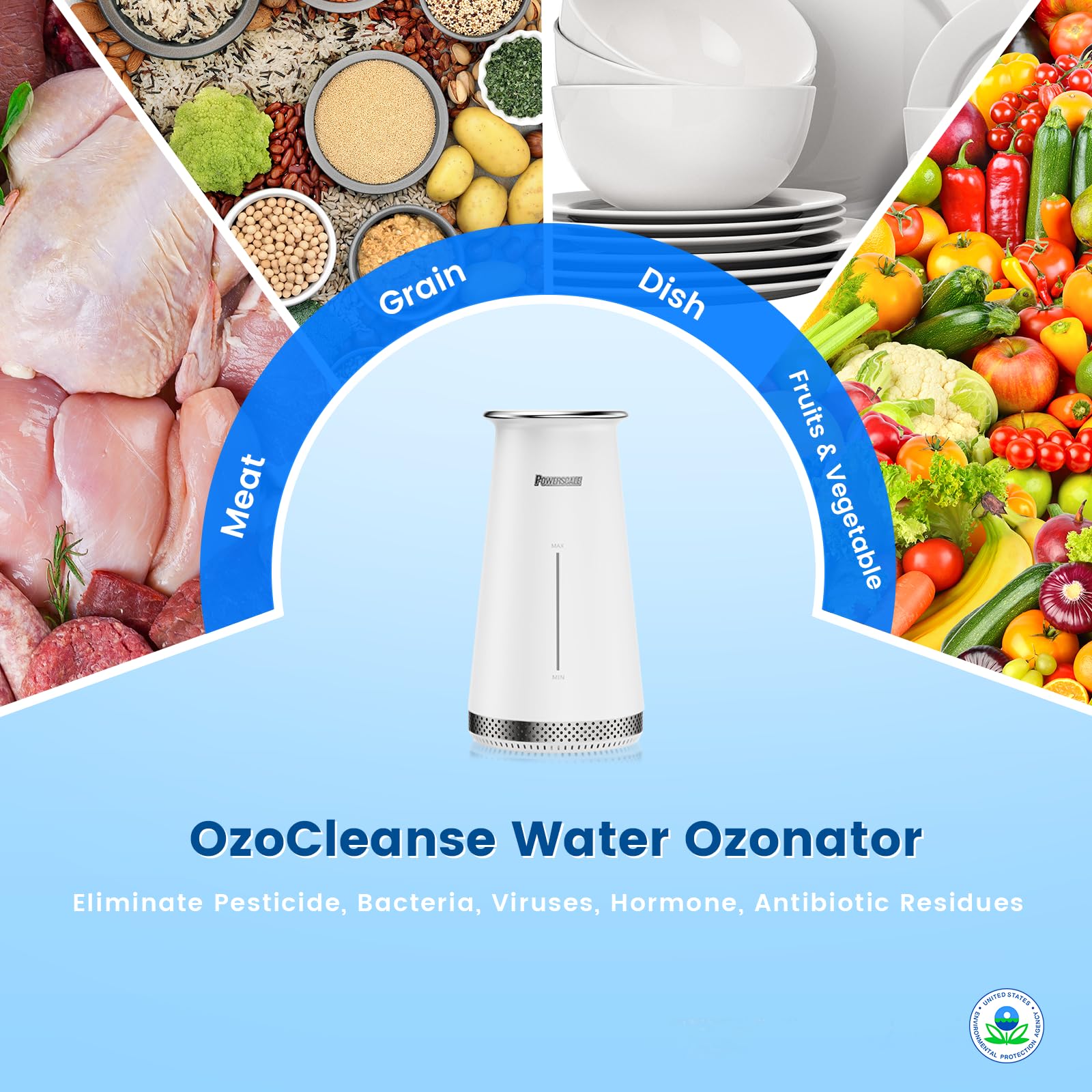 Powerscale Ozone Generator Fruit and Vegetable Washing Machine with Ozone Bubble Removes Pesticides Bacteria Hormone Residues, Fruit Vegetable Cleaner Device with Timer & Smart Touch Control