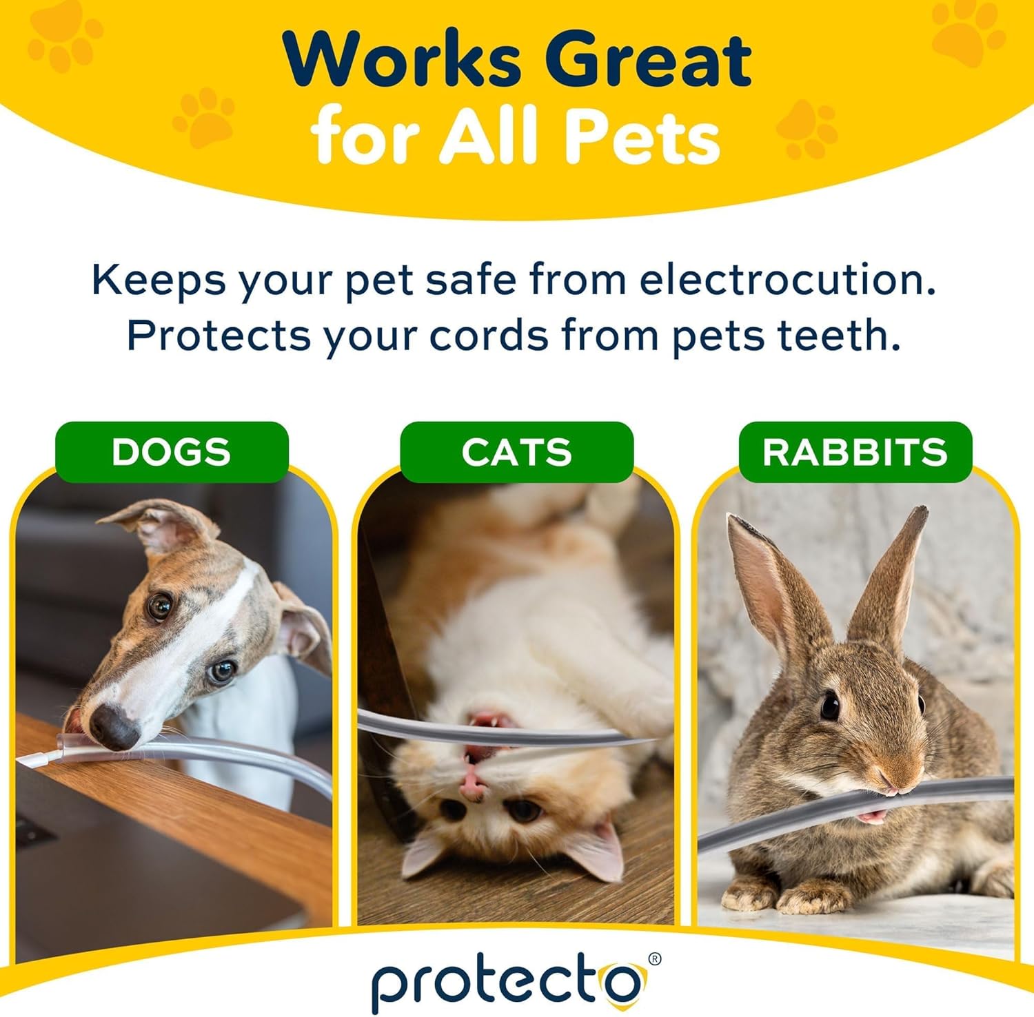 PROTECTO 2-Pack Heavy Duty Cord Protectors from Pets No Chew Solution, 10ft Easy to Use Dog & Cat Cord Protector & Window Sill Protector from Dogs 35.5 x 2.25 Clear Window Guards from Cats Scratching