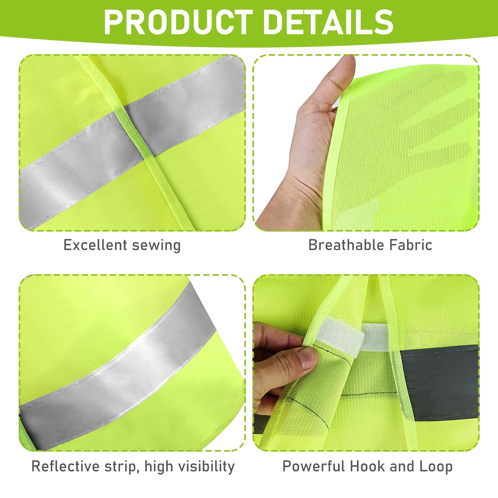 Lot De 10 Gilets Jaunes De Sécurité Adultes - Réfléchissants 360° - Taille Universelle Homme/Femme