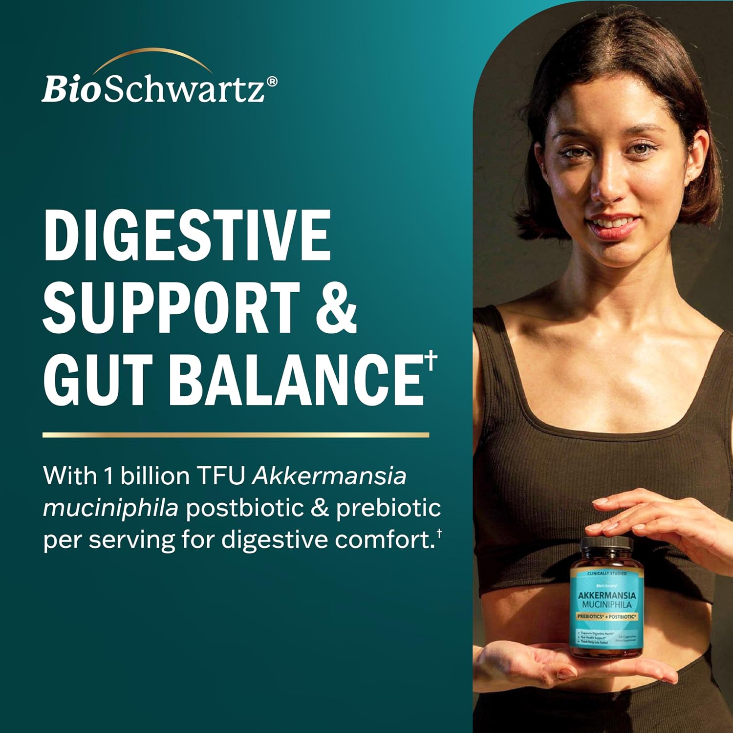 BioSchwartz Akkermansia Muciniphila Prebiotics & Postbiotic, 30 Capsules | Akkermansia Probiotic Supplement for Women & Men - Supports Gut Health, Microbiome Balance, Digestive Support - Gluten Free
