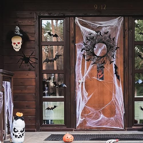 Miniatura 5 de Sggvecsy Corona de ramita negra artificial de 17.7 pulgadas con murciélagos con purpurina, decoraciones colgantes brillantes hechas a mano para