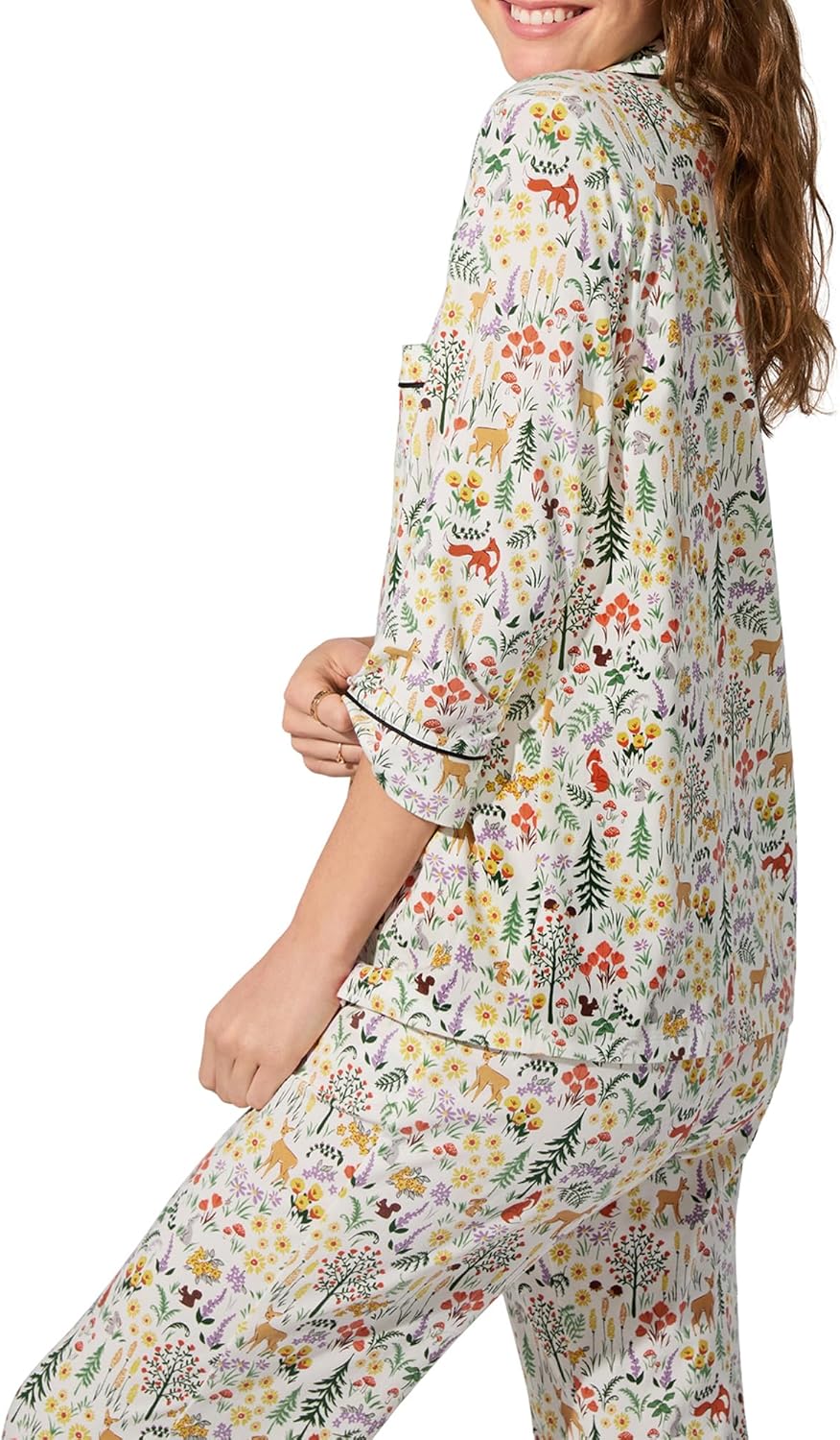 Bed Head PJs Womens 3/4 Sleeve Notch Collar & Cropped Pants Sleepwear Pajama Set - Image 2