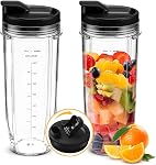 2Pcs Replacement 16oz Blender Cups with 4Pcs Sip & Seal Lids for Ninja, Single Serve Blender Cup for BL660 BL740 BL770 BL780 BL810 BL820 BL830 QB3000 Nutri Ninja Series Blenders
