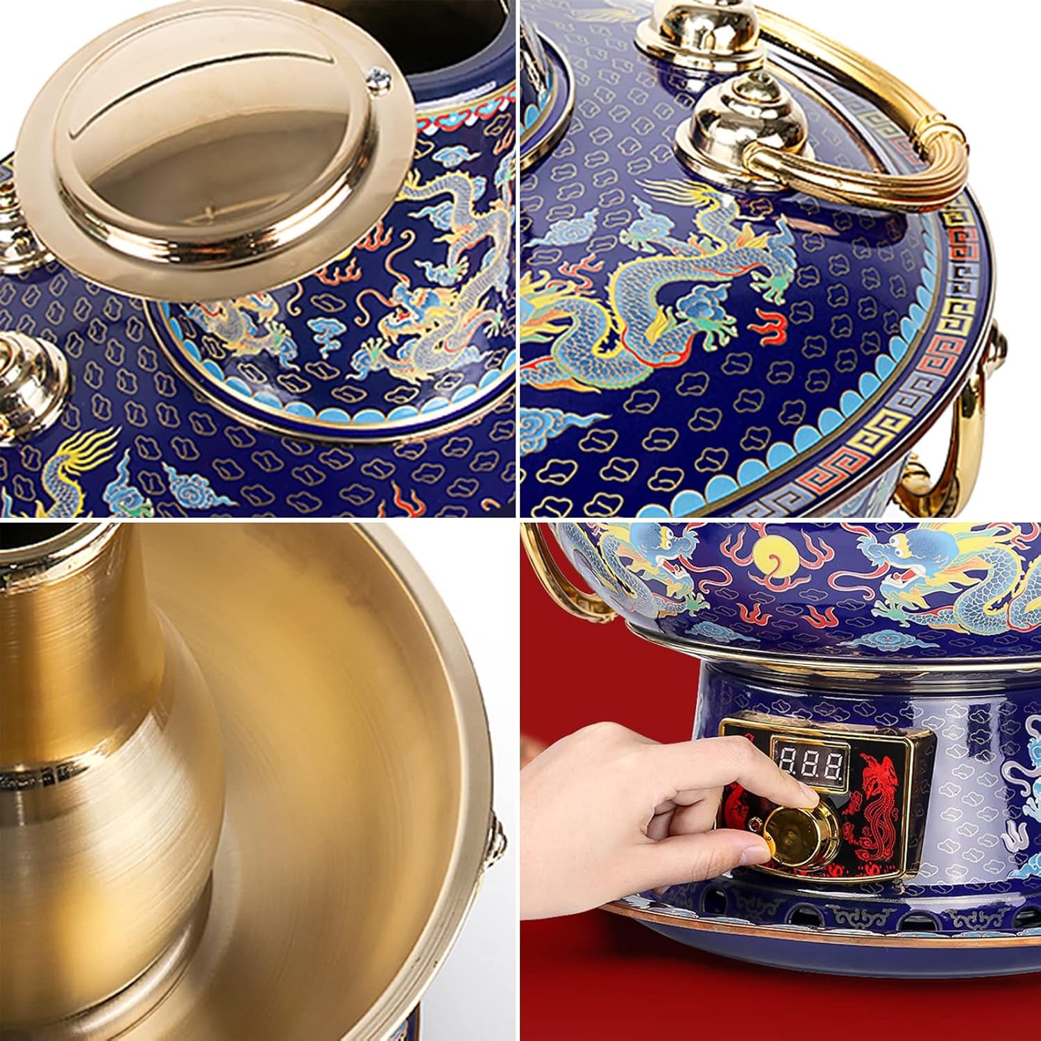 Hot Pot, Pure Copper Thickened Electric Grill Dual-use,Electric and Charcoal Copper Hot Pot,Brown Ring Handle Design Don't Hurt Hands (Color : Red-A, Size : 36cm) (Yellow b)