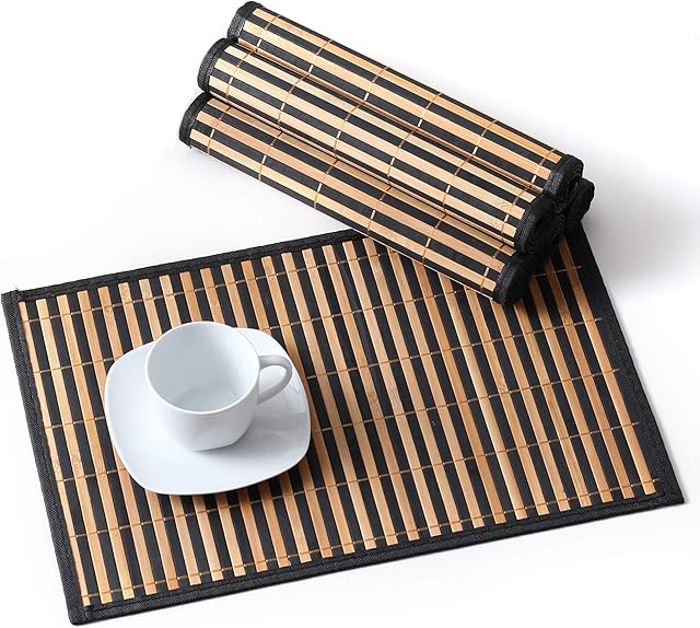 LOVECASA Placemats Set of 6, Bamboo Place Mats [Non-Slip] Washable Table Mats Set of 6 (45CM X30CM), Brown