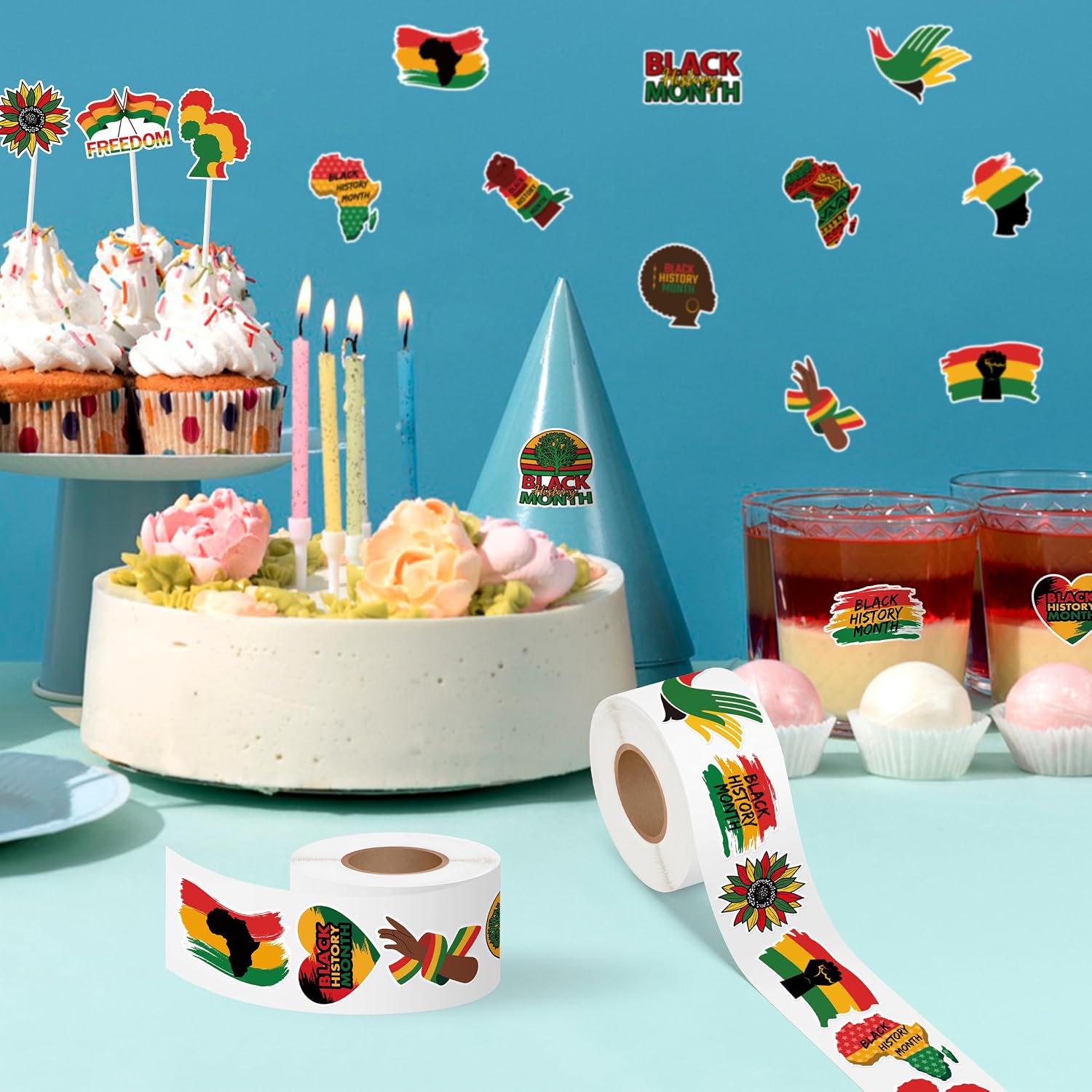 Black History Month Stickers 1000Pcs with 16 Patterns African Label Freedom Day DIY Afro Decal for Festival Theme Patriotic Party Favor Supplies Gifts Bag Water Bottle Laptop Decoration