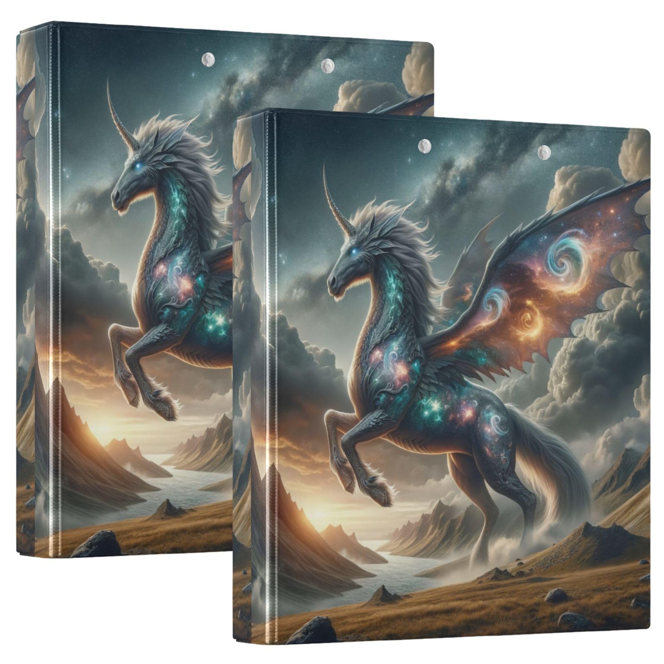 Drangon Horse 3 Ringbücher mit 3 Ringen, für 200 Blatt, niedliche 3-Ring-Ordner, runder Ringordner, 31,5 x 27 x 6 cm, 1 Packung