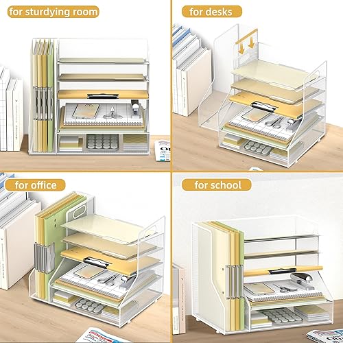 Miniatura 6 de SUPEASY Organizador de escritorio con soporte para archivos, bandeja de papel de malla de 5 niveles con soporte para revistas, organizador de