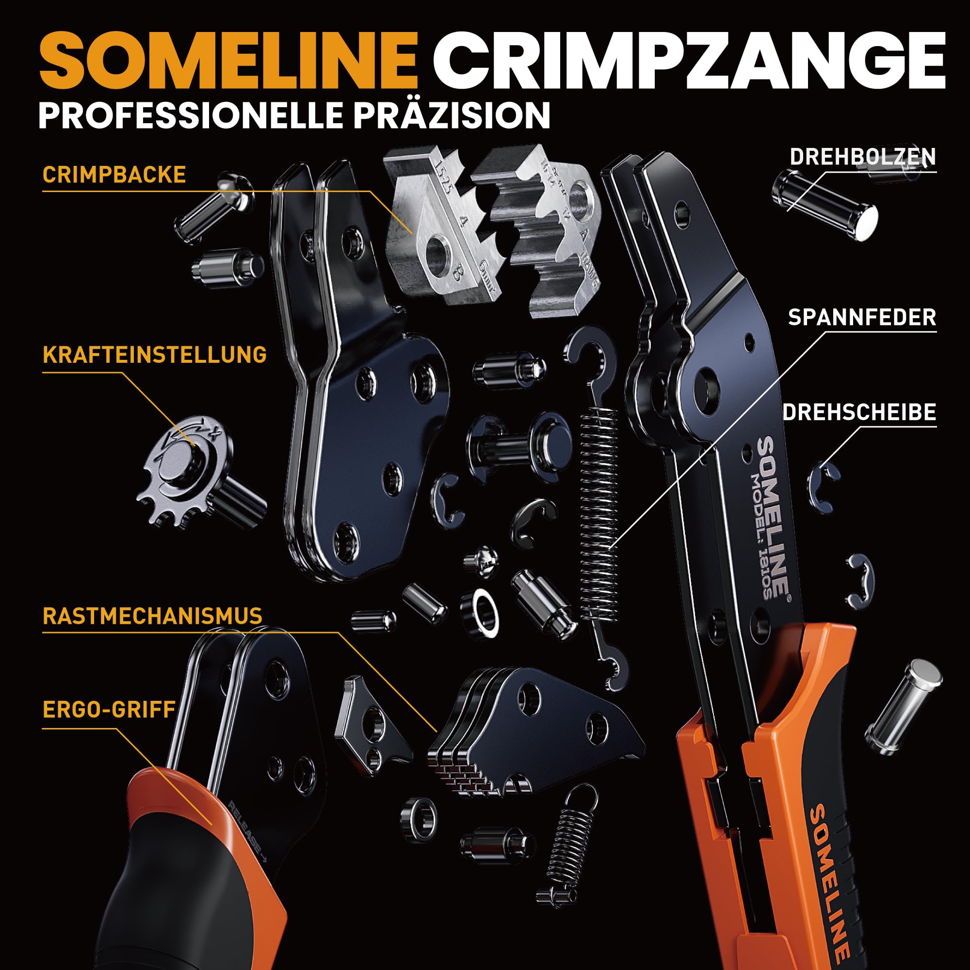 SOMELINE Solarstecker Crimpzange Set für 2.5/4/6mm² Solarkabel, 12 Paar Male Female Solarpanel Kabelstecker,1 Paar Solarstecker Schlüssel, Abisolierzange, PV Stecker Werkzeug, Solar Crimpzange