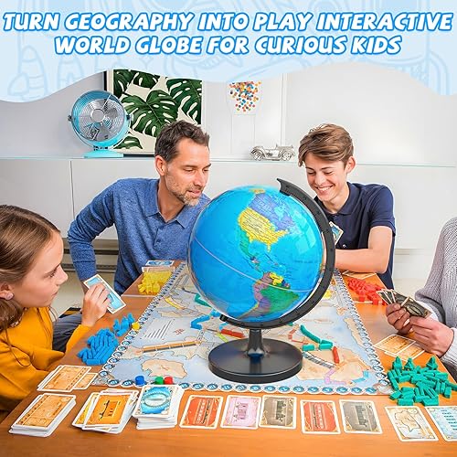 Vista 7 de Globo de 33 cm para niños y adultos, globo mundial interactivo para niños con base estable de metal pesado, superficie HD impermeable y escribible