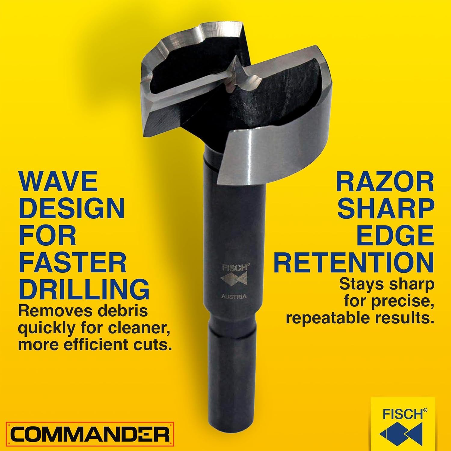 Fisch 5-Piece Wave Cutter Forstner Drill Bit Set, Includes Metric Sizes 15-35mm, Made in Austria, FSA-134398