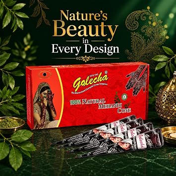 Golecha Henna Cones, Reddish Brown, 4 Pack (25g Each) | Ready-to-use henna paste in cone format.