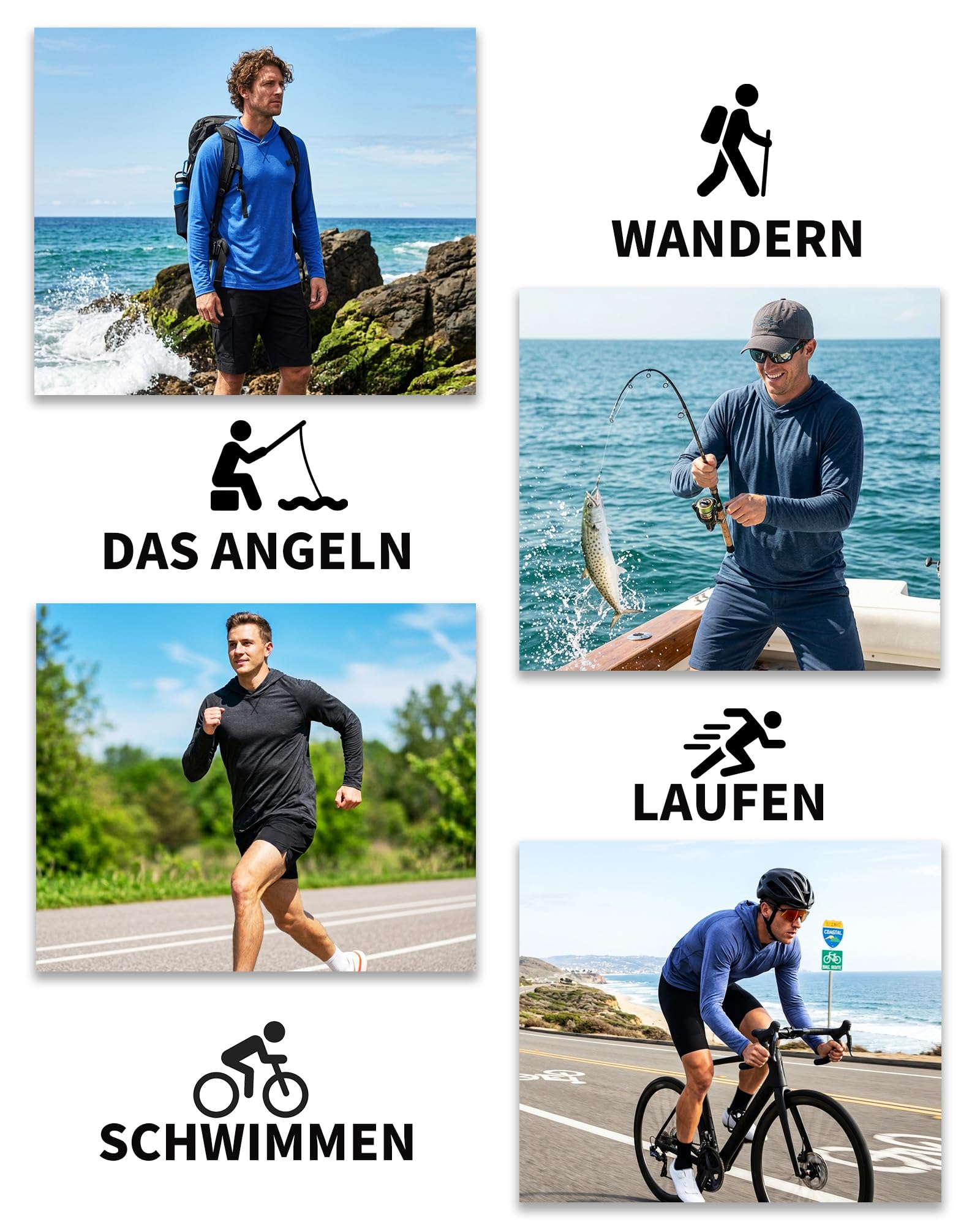 MEETWEE Maglietta Uomo Maniche Lunghe Cappuccio UPF 50+ Protezione Solare Camicia UV Estate Asciugatura Rapida Traspirante Leggera per Pesca Trekking Mare Spiaggia