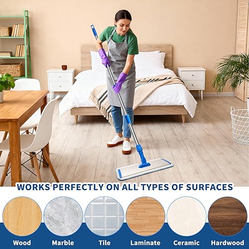 Miniatura 7 de Trapeador profesional de microfibra de 18 pulgadas, trapeador plano con mango de acero inoxidable, cabezal giratorio de 360 con 2 almohadillas