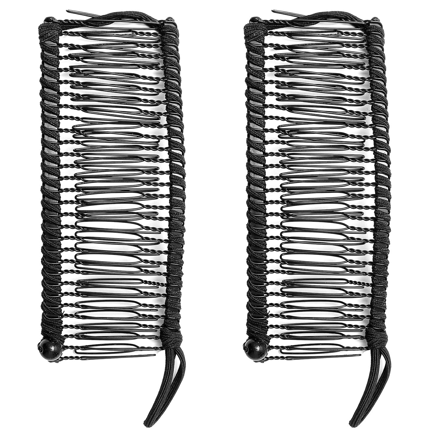 Luckious 2 Piece Banana Clip Elastic Hair Comb,Adjustable Vintage Banana Clip,Ponytail Clip,No Frills Hair Clip,Banana Hair Clip Tool (Black 30 Teeth)
