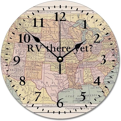 Miniatura 18 de Rv There Yet - Reloj de pared grande de madera de 10 pulgadas, funciona con pilas, sin tictac, para sala de estar, cocina, dormitorio Rv allí todavía